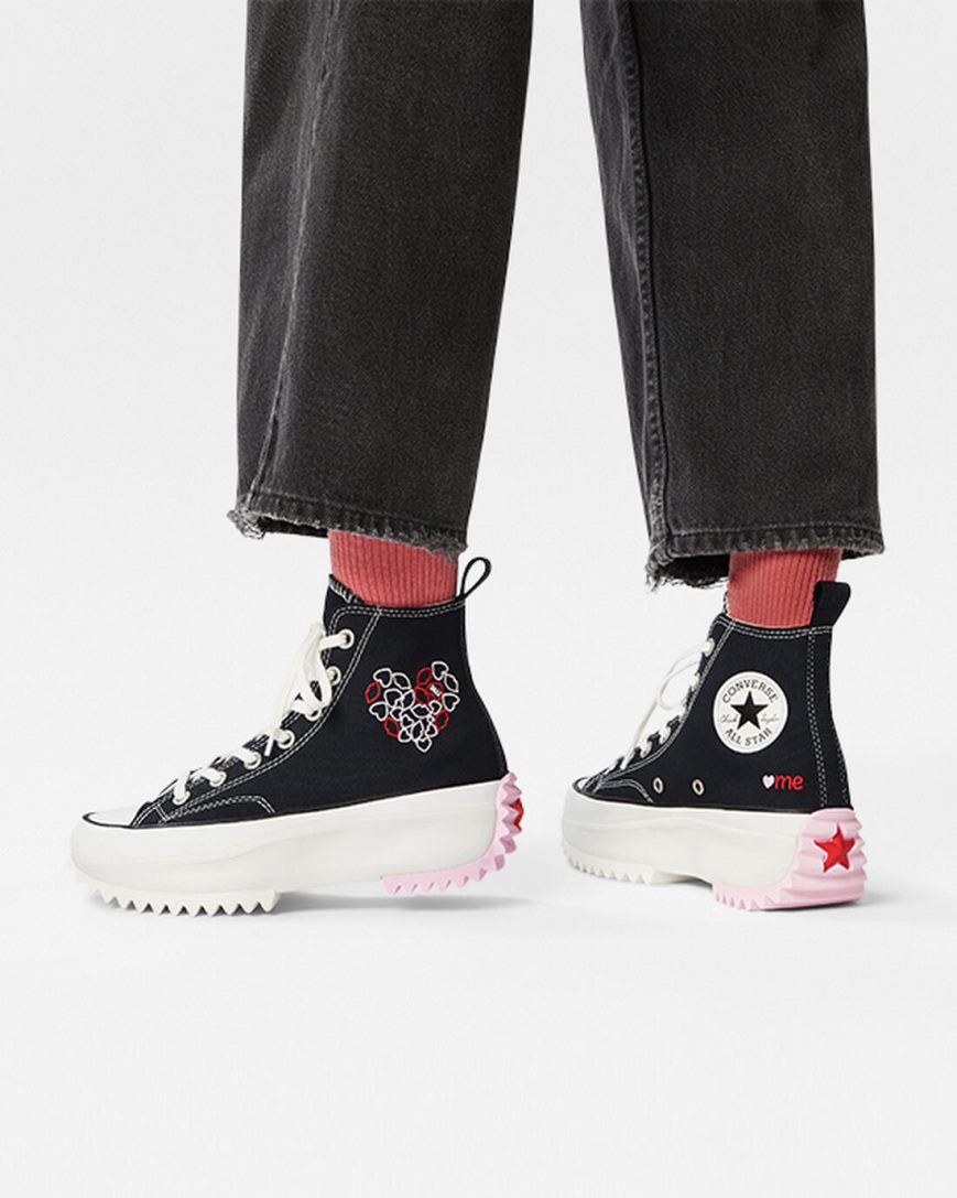 Topanky Na Platforme Converse Run Star Hike Embroidered Hearts Vysoke Damske Čierne Červené | SK IANKG0